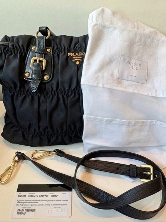 Prada Handbags - Prada BN1788 Tessuto Gaufre
Nero Black Ruched Satchel +Strap + Authenticity Card